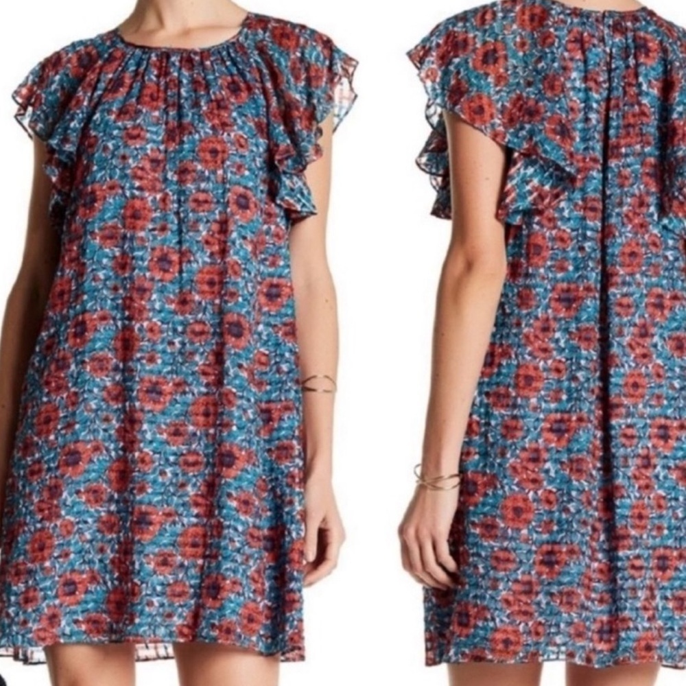 Rebecca Taylor Lindsay Mini Dress Women’s Size 0 Silk Floral Ruffle Feminine